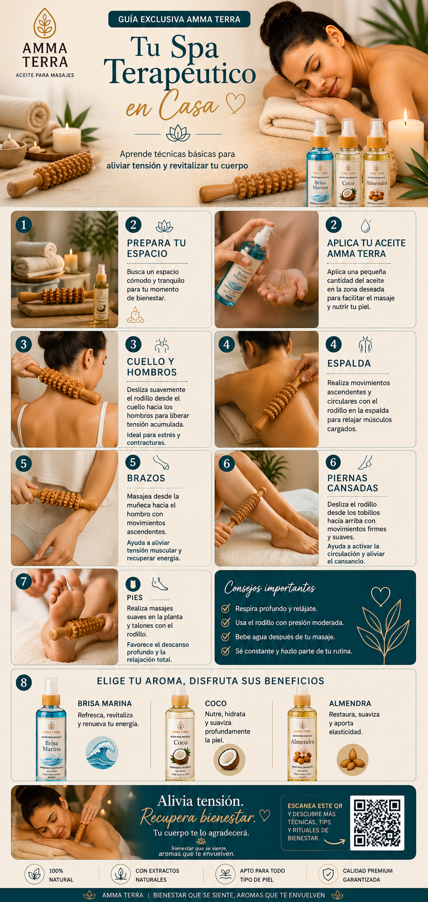 Pack Spa Terapéutico Amma Terra | Rodillo Masajeador + 3 Aceites