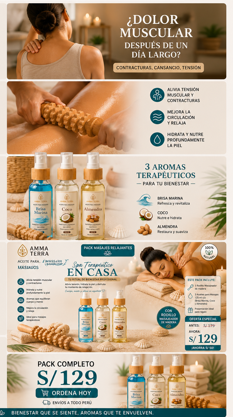 Pack Spa Terapéutico Amma Terra | Rodillo Masajeador + 3 Aceites